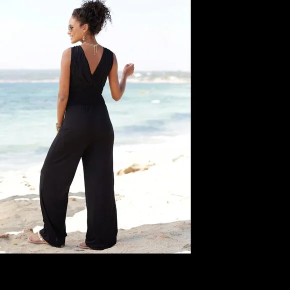 NWT LASCANA Women's Black Tie-Shoulder Jumpsuit - Picture 3 of 11